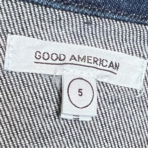 Good American DarkWash 70’s Icon Belted Crop Denim Jacket, Sz 5,  XXL. NWT - Picture 6 of 7